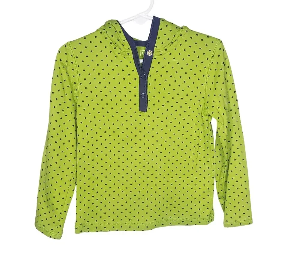 L.L. Bean Kids Size 4T Lime Green Navy Polka Dot Quarter Snap Long Sleeve Hoodie